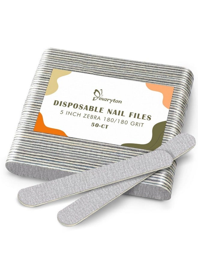 50Pcs Disposable Nail File, 5 Inch Thin Emery Boards 180/180 Grit Nail Files For Natural Nails, Professional Pedicure Manicure Tools Set