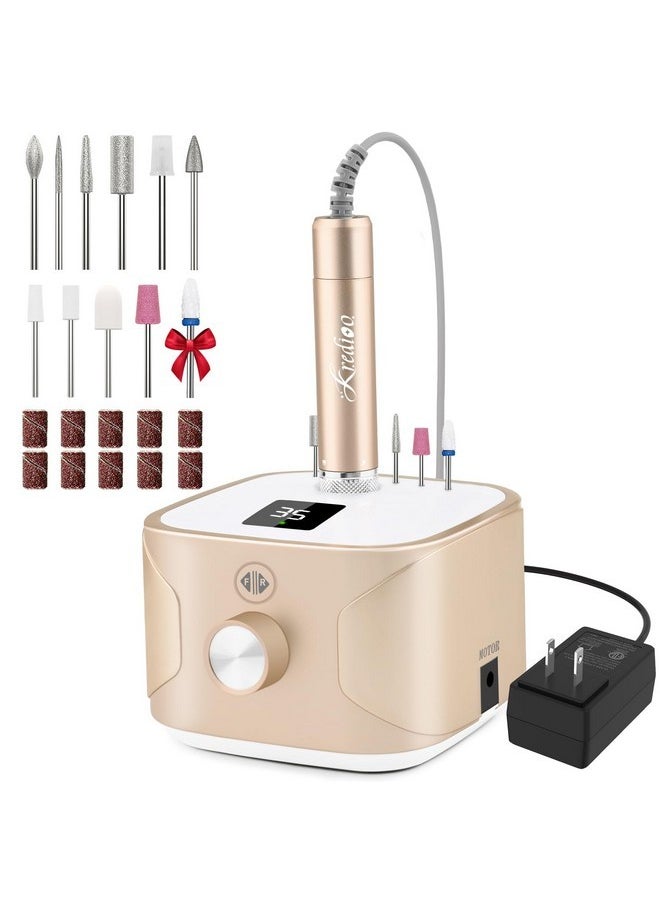 Electric Nail Drill 35000Rpm Professional Manicure Machine Kit For Acrylic Nails Remove Gel Polish Thick Toe With 11 Bits Easy Build-In Bit Holder Twist Lock Changing Bit