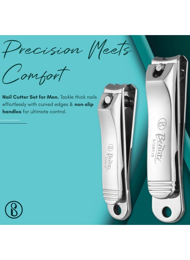 Professional Nail Cutter Set For Men, Includes Cuticle Cutter, Finger & Toe Clipper Set Designed For Thick Nails, Comfortable Non-Slip Handle, Reduces Spread Of Nail Fungus With Curved Edges & Built-In File