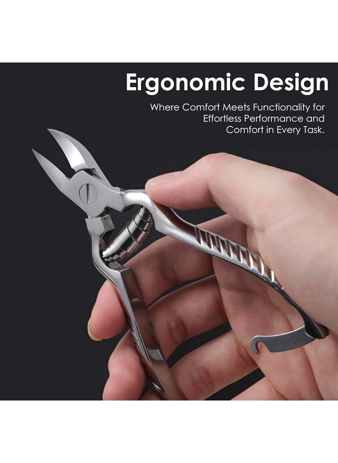 Large Heavy Duty Toe Nail Clippers For Thick Nails, Manicure & Pedicure, Double Barrel Spring. Super Sharp Curved Stainless Steel 20Mm Tip, Silver