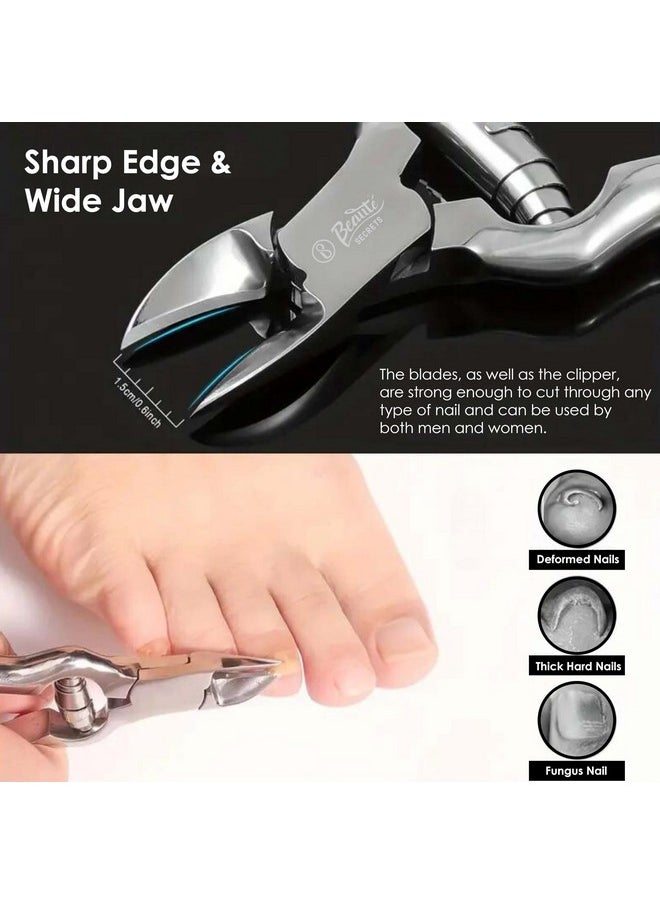 Large Heavy Duty Toe Nail Clippers For Thick Nails, Manicure & Pedicure, Double Barrel Spring. Super Sharp Curved Stainless Steel 20Mm Tip, Silver