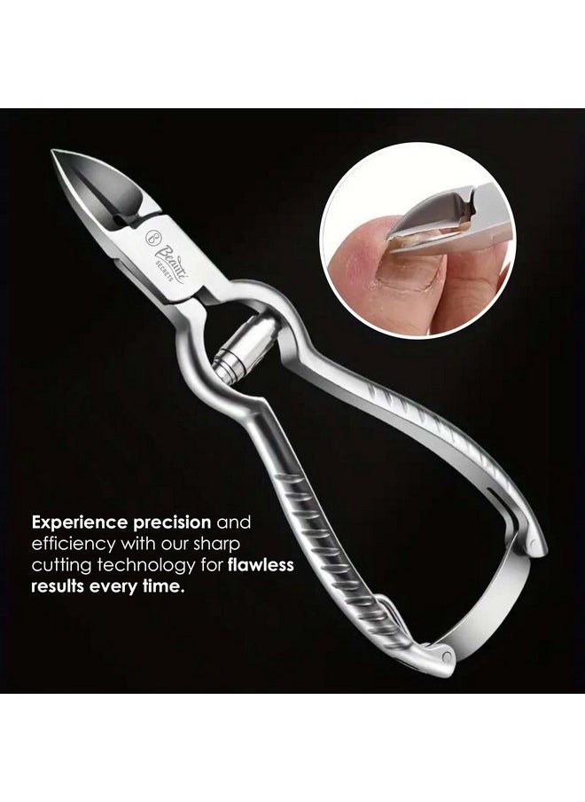 Large Heavy Duty Toe Nail Clippers For Thick Nails, Manicure & Pedicure, Double Barrel Spring. Super Sharp Curved Stainless Steel 20Mm Tip, Silver