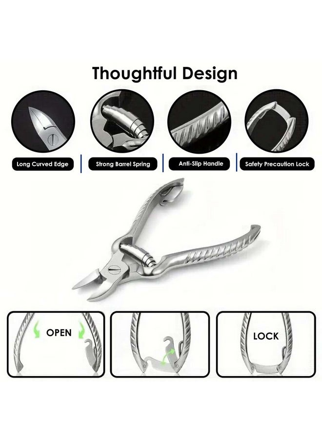 Large Heavy Duty Toe Nail Clippers For Thick Nails, Manicure & Pedicure, Double Barrel Spring. Super Sharp Curved Stainless Steel 20Mm Tip, Silver