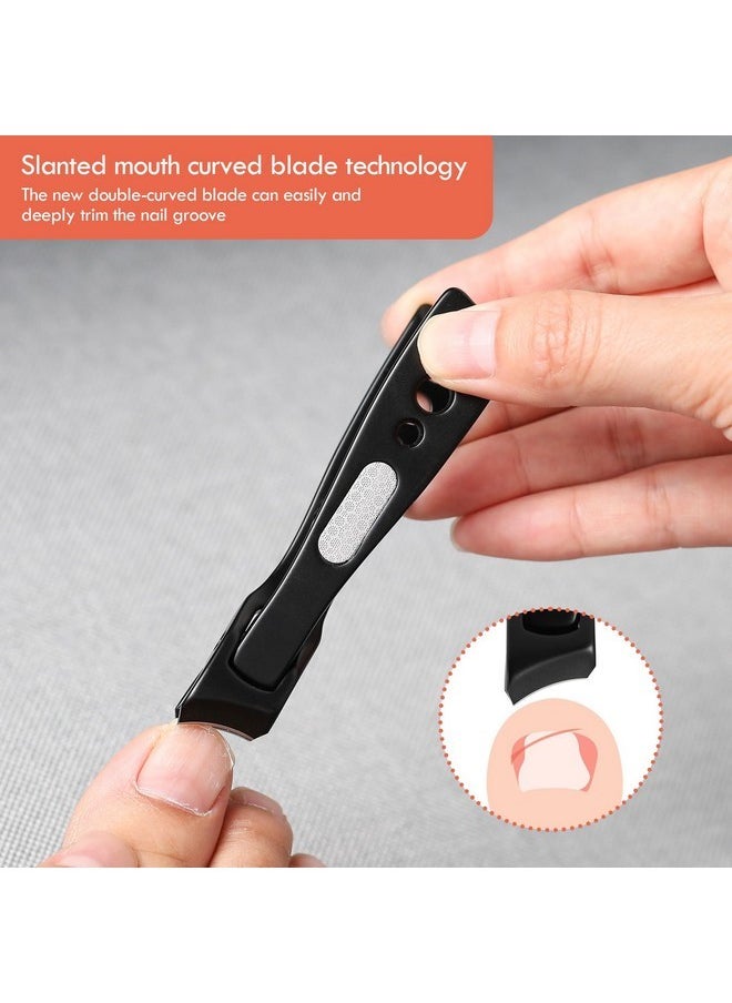 Thick Nail Clipper With Slant Curved Blade - Seniors Toenail Clippers For Thick And Ingrown Nails, Fingernail Clippers With Built-In Nail File And Storage Pouch - Matte Black