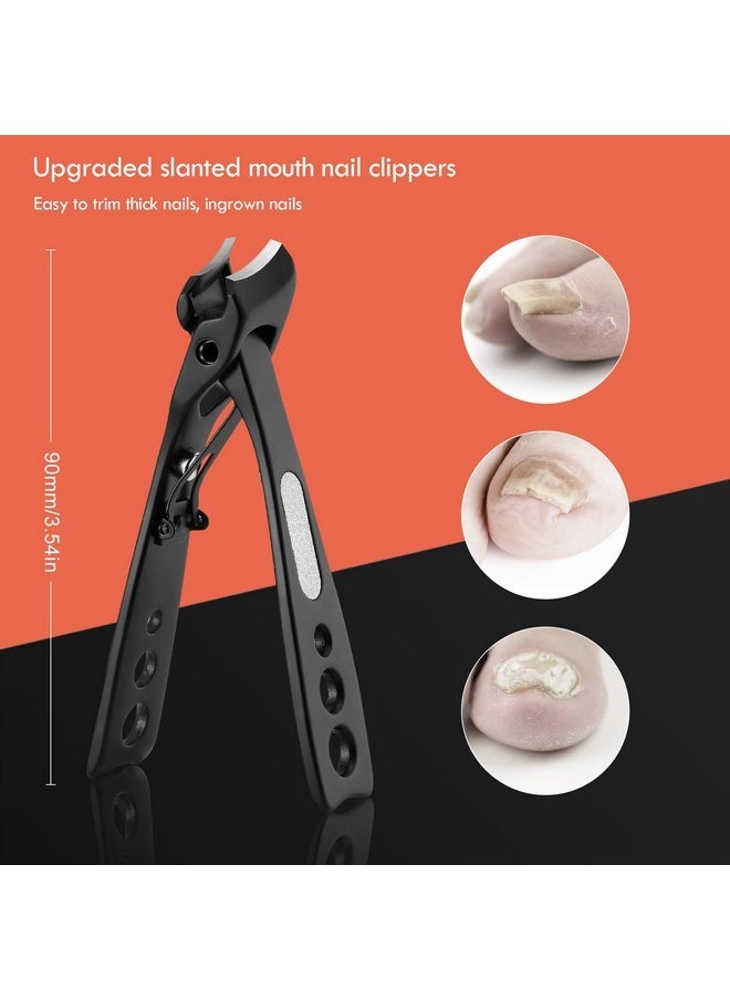 Thick Nail Clipper With Slant Curved Blade - Seniors Toenail Clippers For Thick And Ingrown Nails, Fingernail Clippers With Built-In Nail File And Storage Pouch - Matte Black