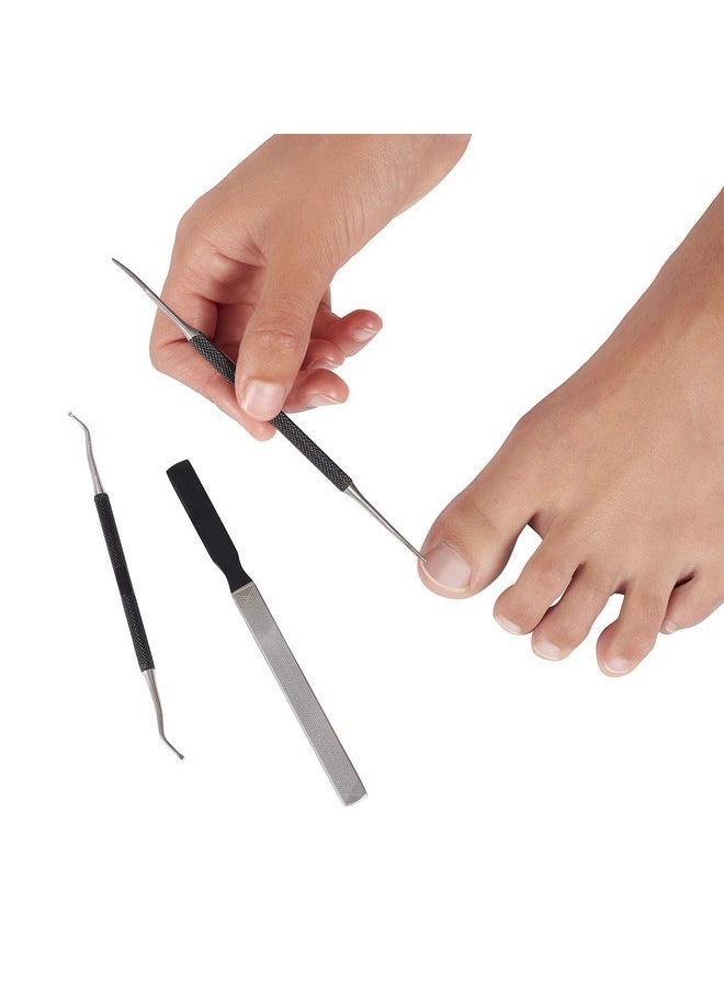 Ingrown Toenail Tool Kit For Men And Women -Ingrowing Toe Nail Lifter, Rounded File And Metal Fingernail File For Manicure Pedicure Foot Care - Heavy Duty Surgical Grade Steel