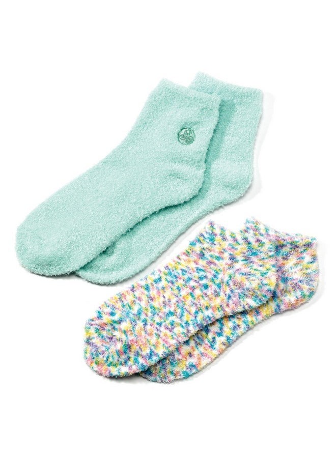 Aloe Vera Socks - Infused W/Aloe Vera & Vitamin E - Helps Dry Feet, Calluses, Dead Skin - Use W/Lotion - Green/Confetti - 2 Pairs