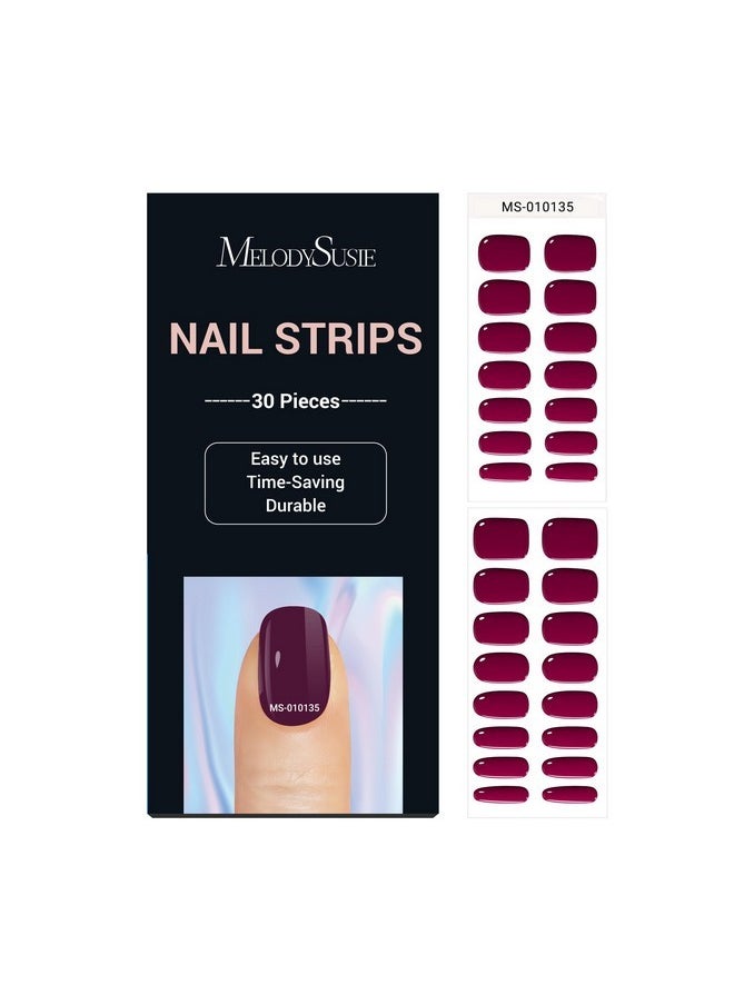 Semi Cured Gel Nail Strips, Wine Red - Works With Any Nail Lamps, Salon-Quality, Long Lasting, Easy To Apply - Includes 30Pcs, 2 Prep Pads, Nail File & Wooden Stick