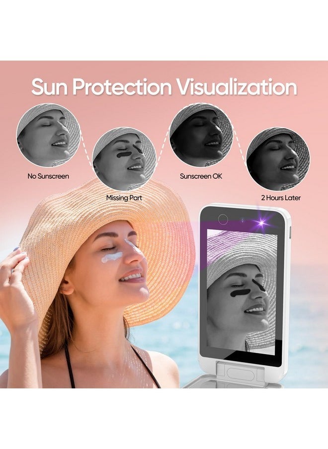 Uv Camera For Sunscreen Test Uv Mirror Sunscreen Camera, 4 Inch Vanity Mirror Rechargeable Compact Travel Makeup Mirror Handheld Double-Sided Pocket Mirror For Skin Protection(White)