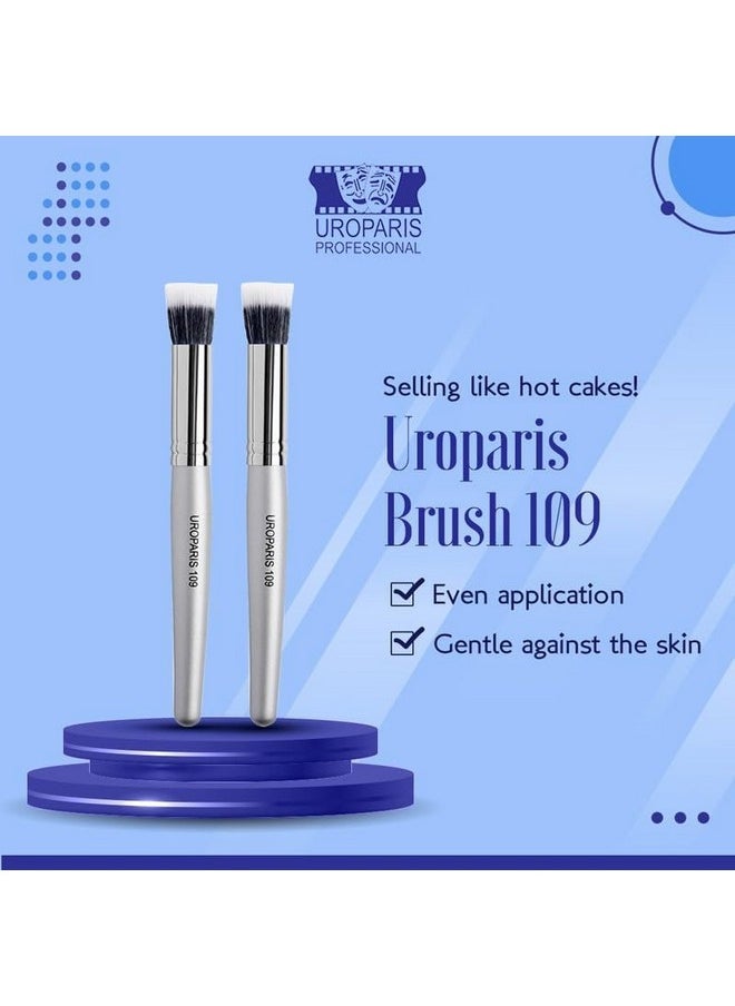 109 Foundation Brush | Small Brush With Soft Synthetic Bristles For Foundation Application | Wooden Handle With Brass Accents - Silver (1 Piece)