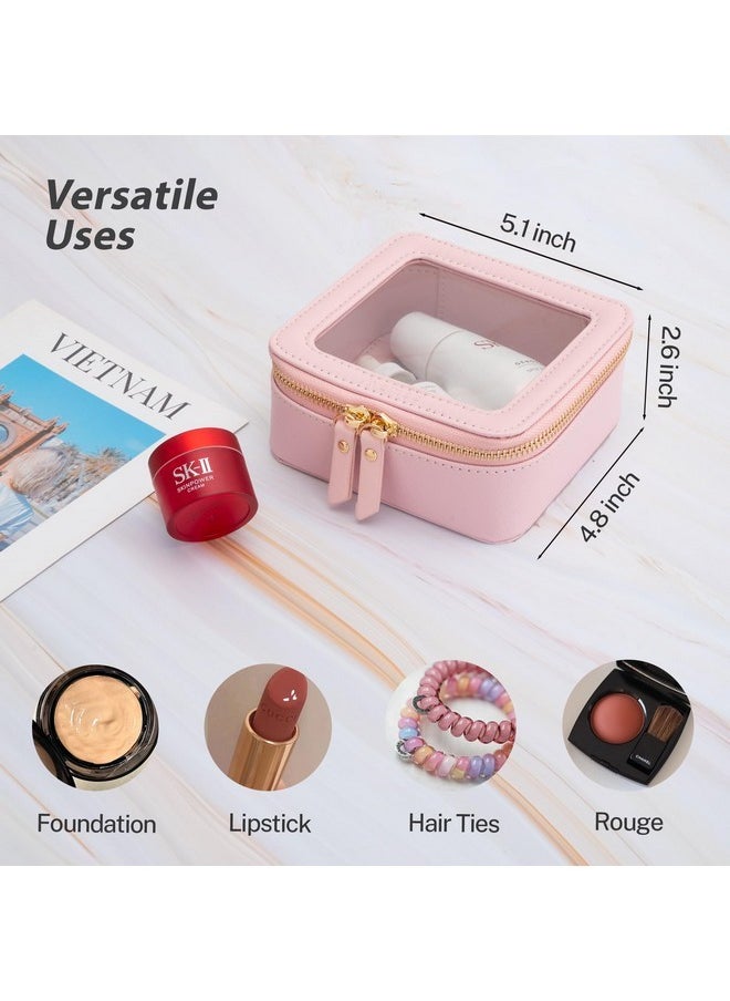Clear Makeup Bag Small, Mini Cosmetic Bags Travel Toiletry Bag, Tsa Approved Clear Makeup Case Pouch With Zipper, Car Organizer Essentials For Women Men(Pink)