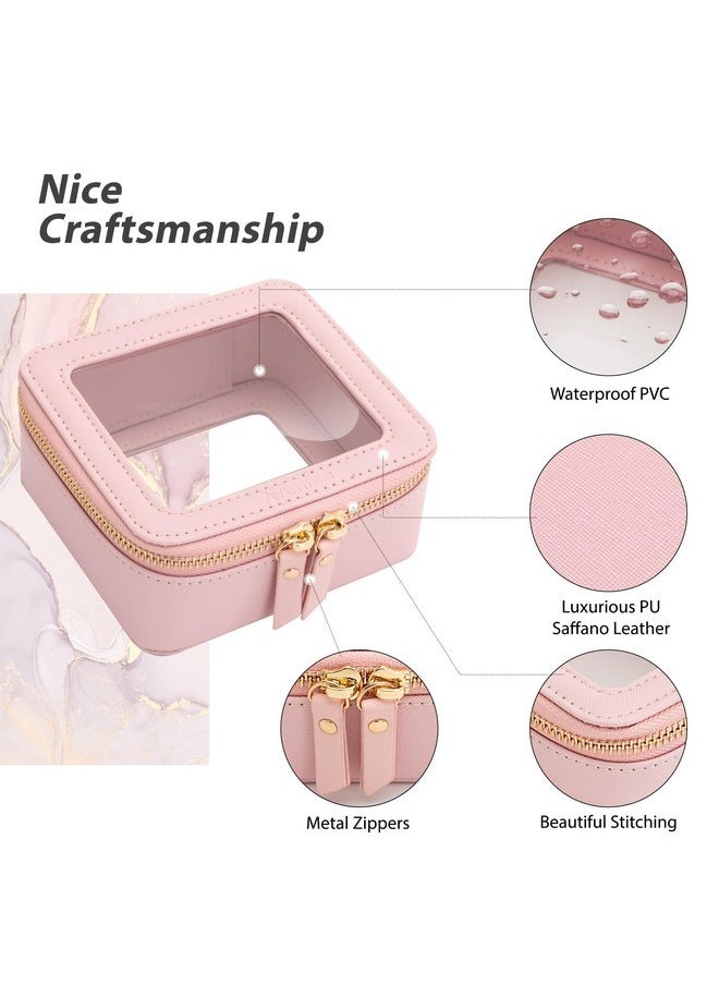 Clear Makeup Bag Small, Mini Cosmetic Bags Travel Toiletry Bag, Tsa Approved Clear Makeup Case Pouch With Zipper, Car Organizer Essentials For Women Men(Pink)
