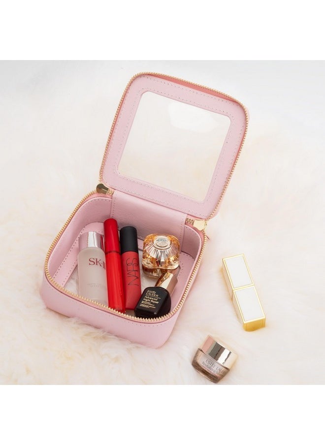 Clear Makeup Bag Small, Mini Cosmetic Bags Travel Toiletry Bag, Tsa Approved Clear Makeup Case Pouch With Zipper, Car Organizer Essentials For Women Men(Pink)