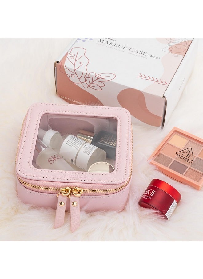 Clear Makeup Bag Small, Mini Cosmetic Bags Travel Toiletry Bag, Tsa Approved Clear Makeup Case Pouch With Zipper, Car Organizer Essentials For Women Men(Pink)