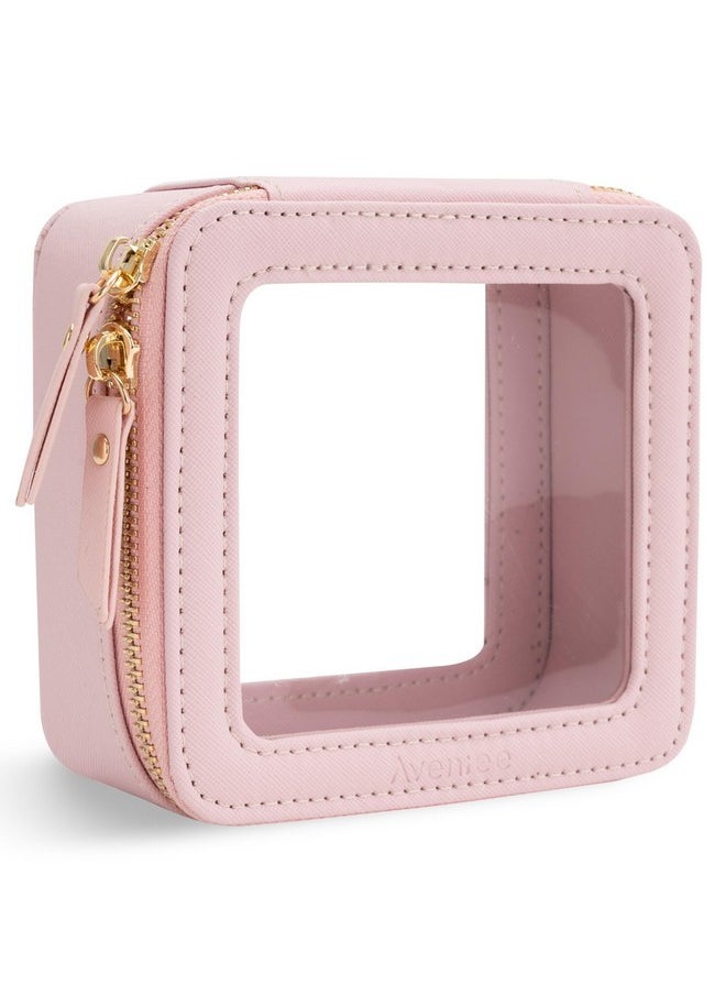 Clear Makeup Bag Small, Mini Cosmetic Bags Travel Toiletry Bag, Tsa Approved Clear Makeup Case Pouch With Zipper, Car Organizer Essentials For Women Men(Pink)