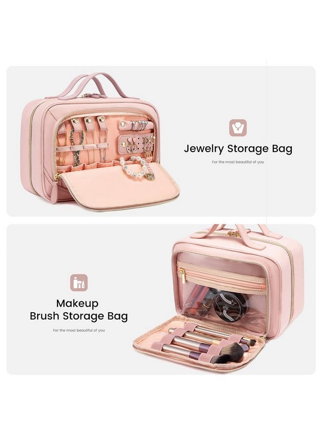 Travel Toiletry Bag For Women With Jewelry Makeup Brush Organizer,Hanging Travel Toiletry Bag With Makeup Cosmetic Bag Organizer, Carry-On Travel Accessories Essentials,Pink