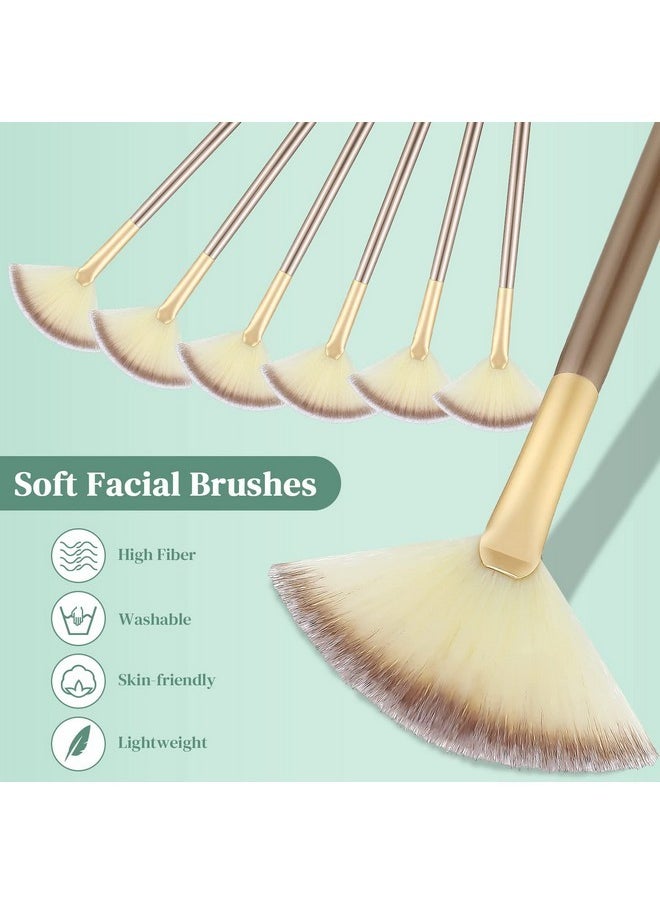 6 Pieces Fan Mask Brushes Soft Fan Facial Mask Applicator Tools Brush Makeup Brushes Cosmetic Tools With Handle For Peel Mask Makeup Women(Champagne Hair)