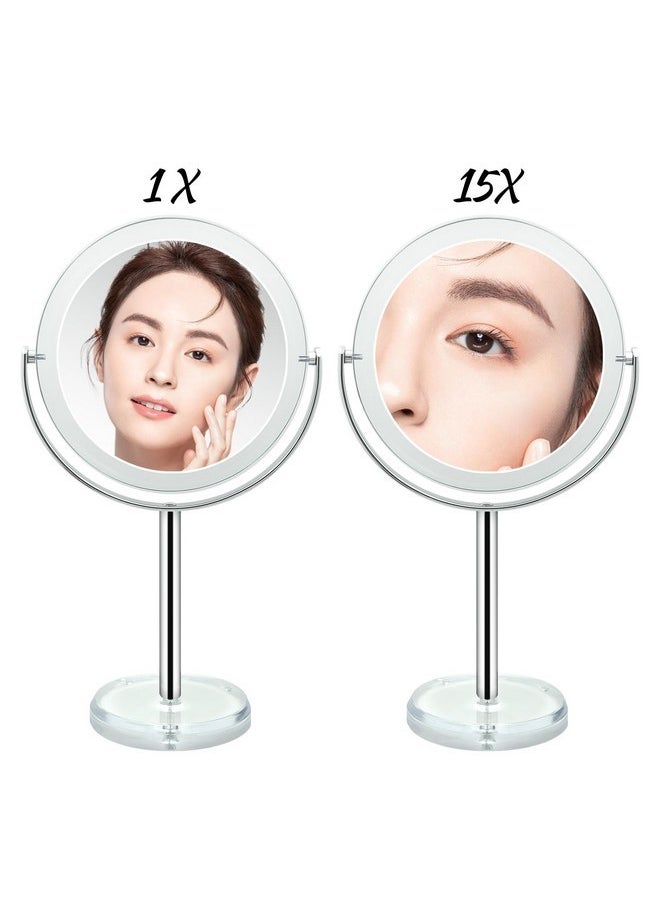 Snowflakes 1X / 15X Magnifying Makeup Mirror With Stand - 7 Inch Tabletop Vanity Mirror For Bathroom Or Bedroom With 360° Rotation.