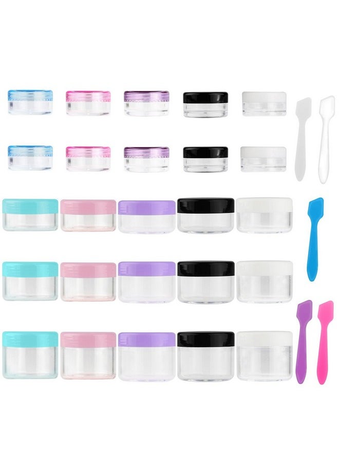 25 Pieces Acrylic Containers With Lids 3/5/10/15/20 Gram Size Cosmetic Jars With 5 Pieces Mini Spatulas Gift