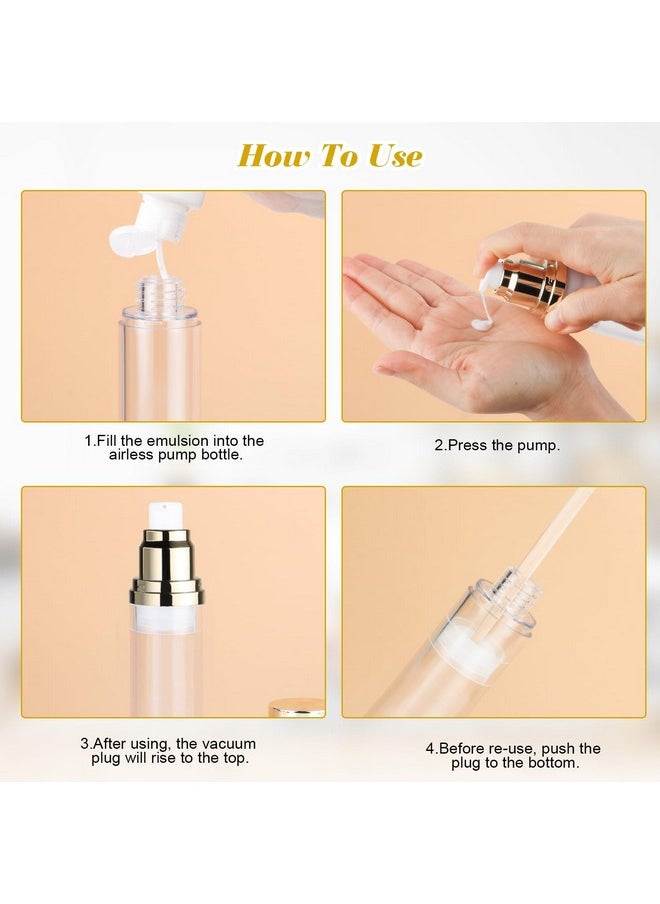 4 Pack 50Ml/1.7Oz Clear Airless Pump Bottle Plastic Vacuum Pump Press Container Empty Lotion Dispenser For Cream Toiletries Liquid Foundation Cosmetic Sample Travel - Gold