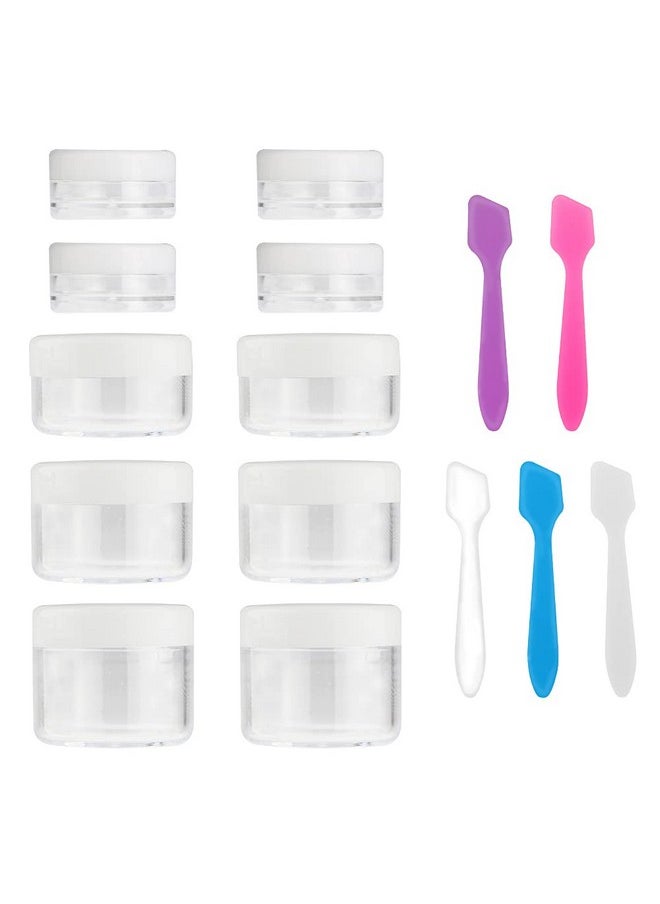 10 Pieces Makeup Travel Containers With Lids 3/5/10/15/20 Gram Size Cosmetic Jars With 5 Pieces Mini Spatulas For Gift(White Color)