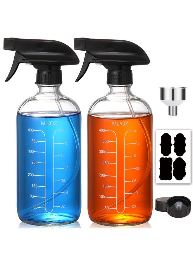 16Oz Clear Glass Spray Bottles With Measurements - Empty Reusable Refillable Container With Funnel And Labels For Mixing Essential Oils, Homemade Cleaning Products (2 Pack)