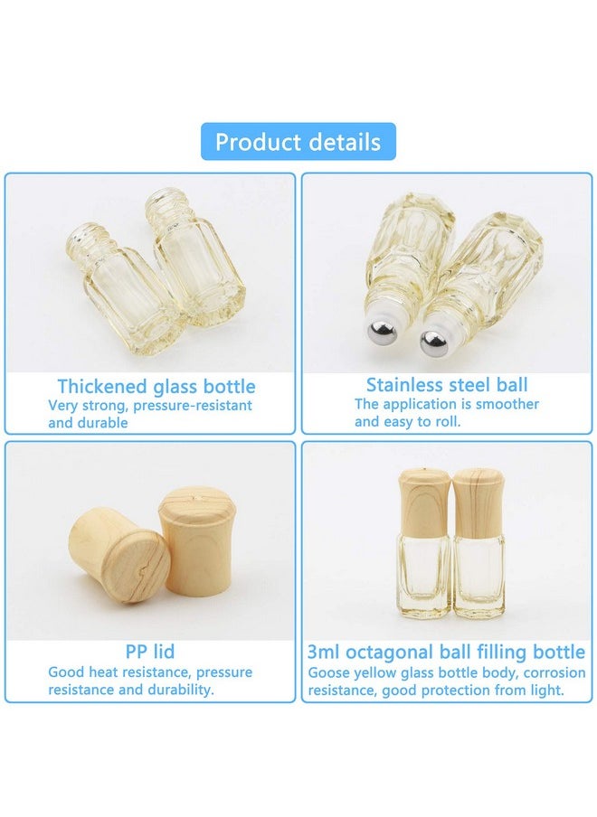 10Pcs Essential Oil Roller Bottles 3Ml Yellow Glass Roll On Bottles Vials Perfume Cosmetics Rolling Bottles Jars Oil Tube Vials Containers With Funnel & Opener