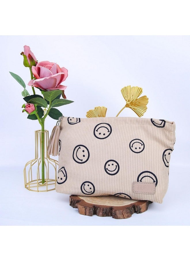 Makeup Bag Small Cosmetic Pouch: Cosmetic Bag For Purse - Cute Make Up Bags For Women With Tassel (01-Khaki)