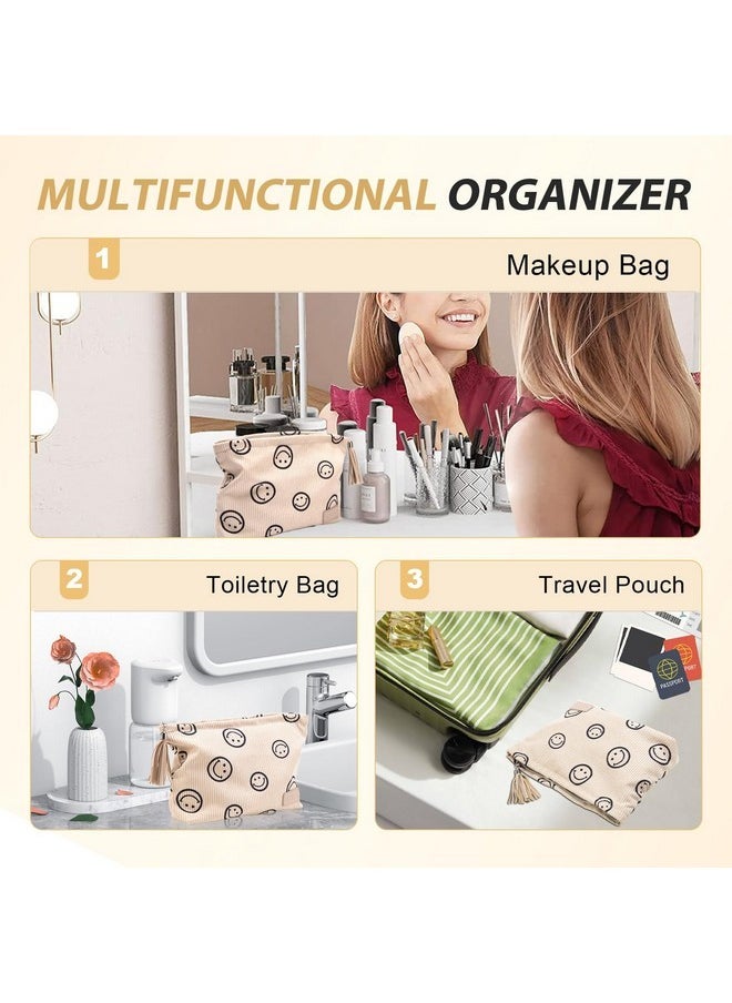 Makeup Bag Small Cosmetic Pouch: Cosmetic Bag For Purse - Cute Make Up Bags For Women With Tassel (01-Khaki)