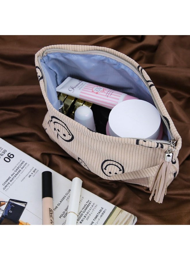 Makeup Bag Small Cosmetic Pouch: Cosmetic Bag For Purse - Cute Make Up Bags For Women With Tassel (01-Khaki)