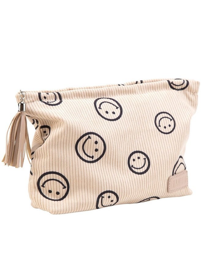 Makeup Bag Small Cosmetic Pouch: Cosmetic Bag For Purse - Cute Make Up Bags For Women With Tassel (01-Khaki)