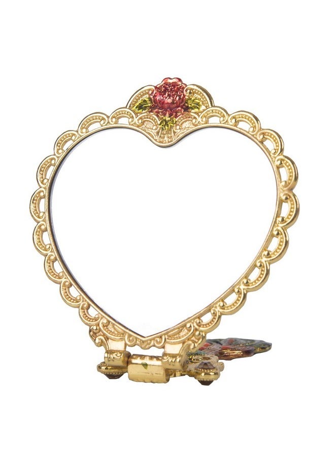 Antique Mirror Comb Set Vintage Metal Embossed Rose Handheld Mirror Peacock Heart-Shaped Makeup Mirror Decorative Tabletop Stand Cosmetic Mirror Travel Folding Handle Mirror Gold