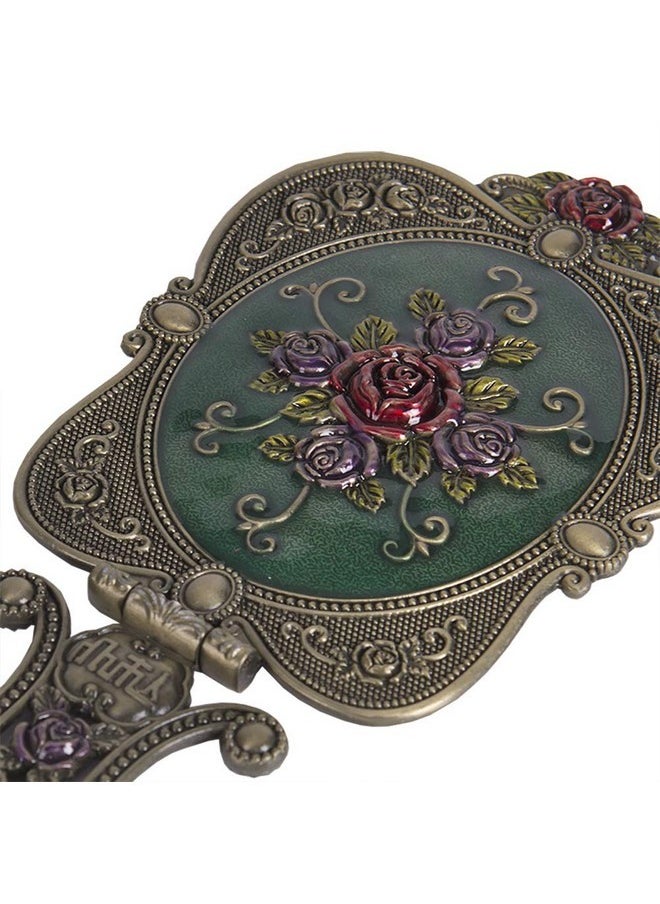 Antique Mirror Comb Set Vintage Metal Handheld Makeup Mirror With A Comb Russian Style Embossed Rose Hand Mirror Travel Portable Foldable Mirror Decorative Tabletop Stand Mirror Bronze