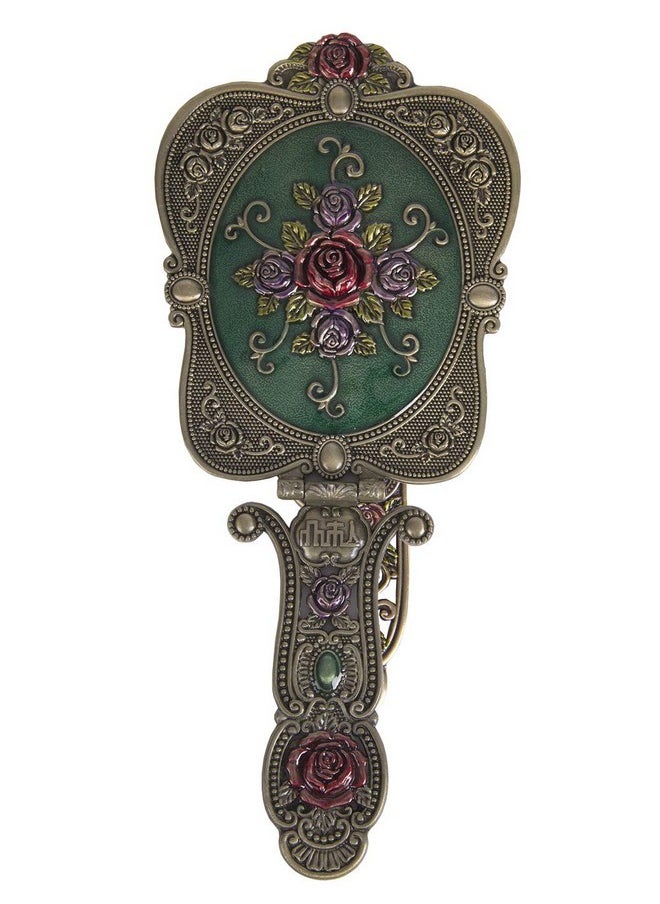 Antique Mirror Comb Set Vintage Metal Handheld Makeup Mirror With A Comb Russian Style Embossed Rose Hand Mirror Travel Portable Foldable Mirror Decorative Tabletop Stand Mirror Bronze