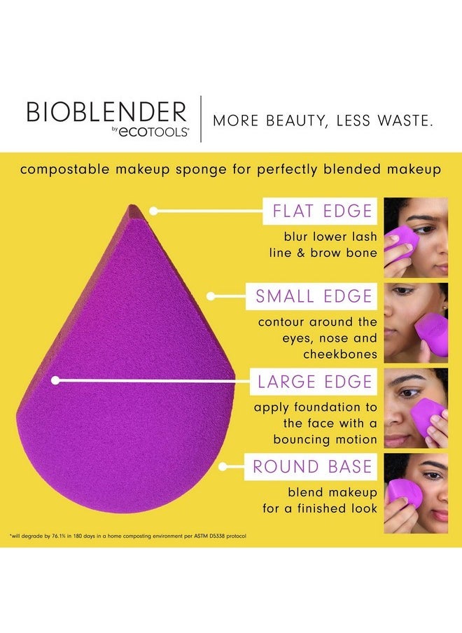 Bioblender Makeup Sponge Duo, Compostable Makeup Blender, For Liquid & Cream Foundation, Seamless Application, Eco-Friendly Beauty Sponge, Cruelty-Free & Latex Free, 2 Count