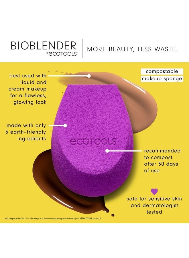 Bioblender Makeup Sponge Duo, Compostable Makeup Blender, For Liquid & Cream Foundation, Seamless Application, Eco-Friendly Beauty Sponge, Cruelty-Free & Latex Free, 2 Count