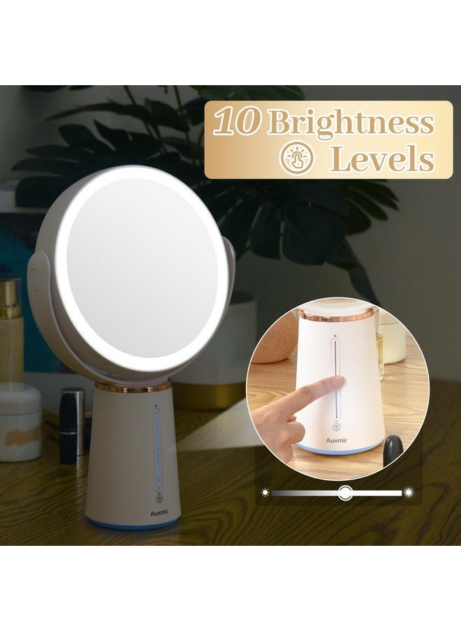 Rechargeable Magnifying Makeup Mirror With Led Lights Double Sided 1X / 10X Magnification, Vanity Mirror With Stand Touch Dimmable 10 Brightness 360° Rotation For Table Desk Bathroom