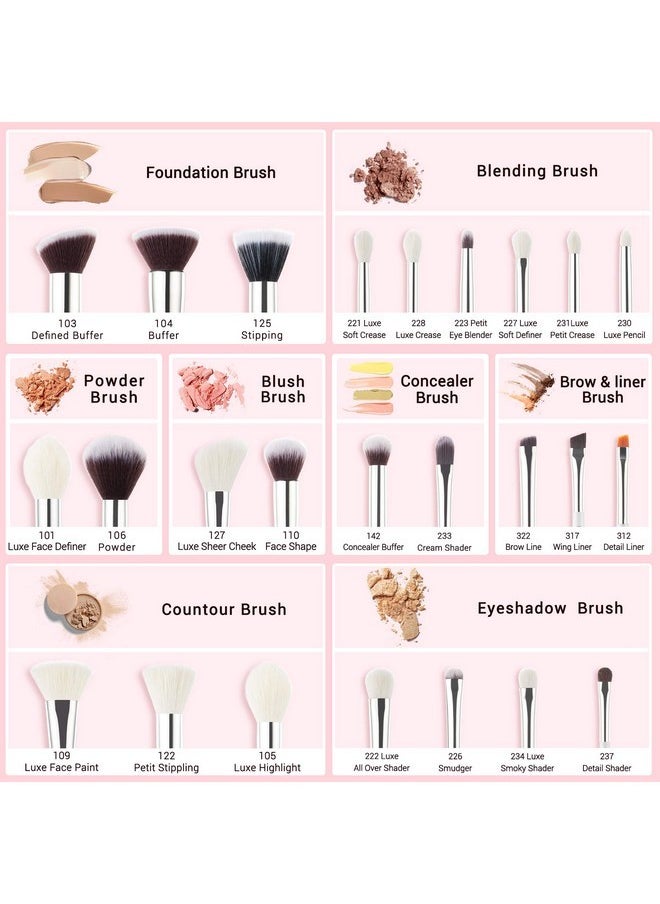 Brand 25Pcs Professional Makeup Brush Set Beauty Cosmetic Foundation Powder Blusher Eyeshadow Blending Highlight Concealer Natural-Synthetic Hair Brushes Set (Pearl White/Silver)