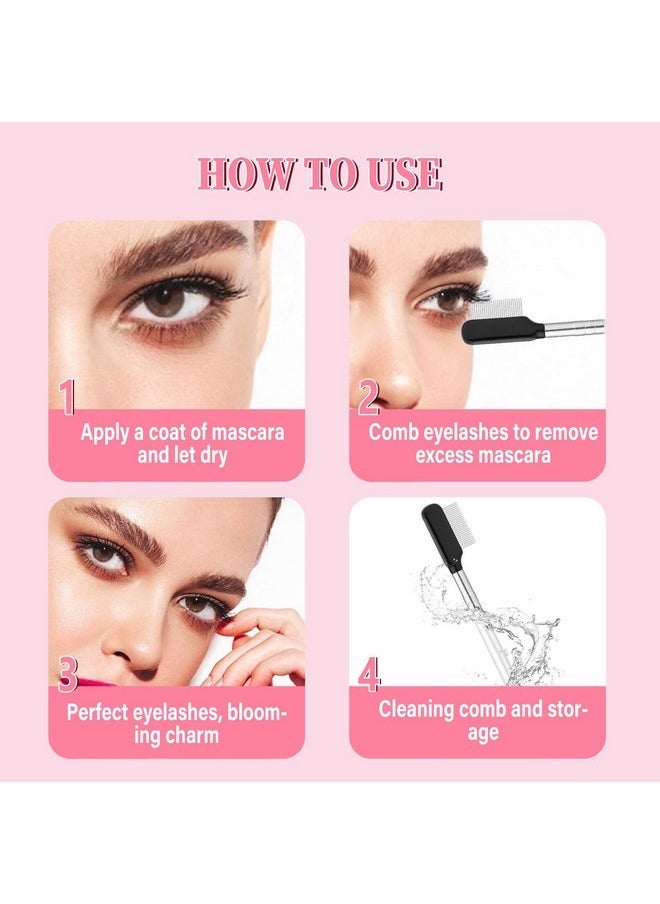 Metal Eyelash Comb, Professional Eyelash Separator Tool Eye Lash Grooming Comb Eyelash Curler Definer Mascara Applicator With Stainless Steel Teeth Eyebrow Makeup Cosmetic Tool For Women Girls