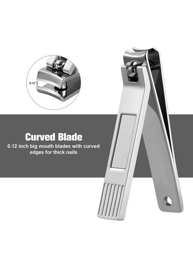 Nail Clippers Set, Ultra Sharp Curved Blade Fingernail And Toenail Clipper Cutters With Visibly Tin Case, Squares And Stripes (Silver)