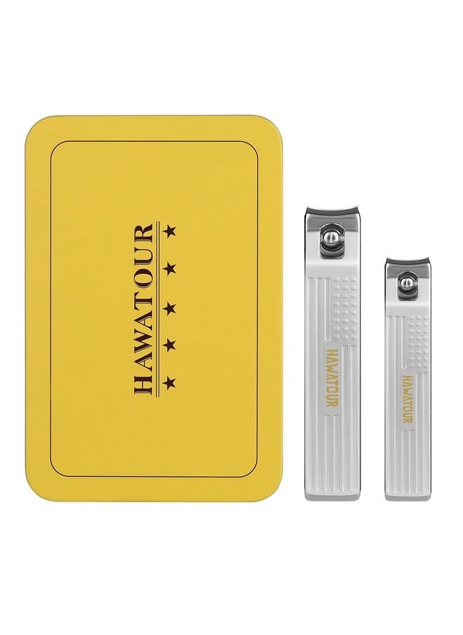 Nail Clippers Set, Ultra Sharp Curved Blade Fingernail And Toenail Clipper Cutters With Visibly Tin Case, Squares And Stripes (Silver)