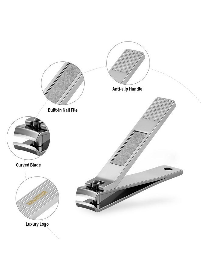 Nail Clippers Set, Ultra Sharp Curved Blade Fingernail And Toenail Clipper Cutters With Visibly Tin Case, Squares And Stripes (Silver)