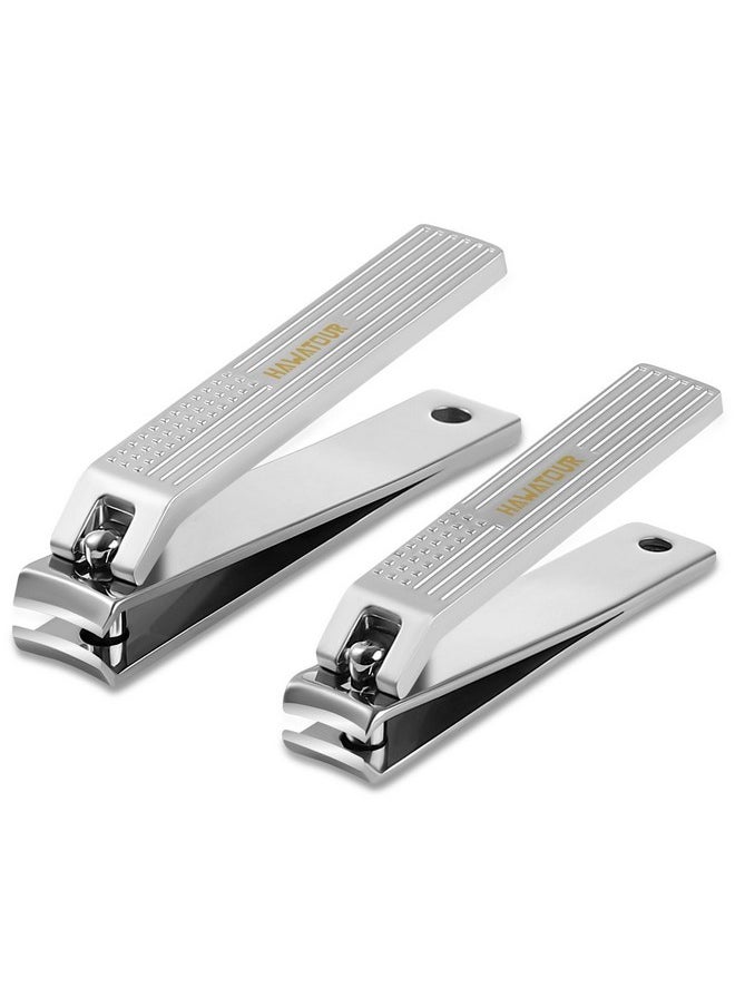 Nail Clippers Set, Ultra Sharp Curved Blade Fingernail And Toenail Clipper Cutters With Visibly Tin Case, Squares And Stripes (Silver)