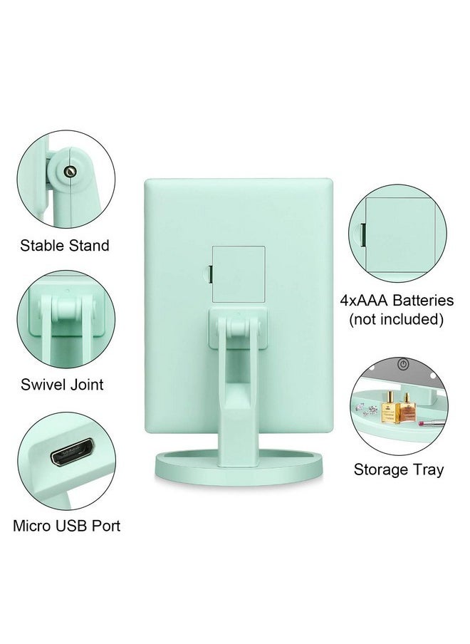 Tri-Fold Lighted Vanity Mirror With 21 Led Lights, Touch Screen And 3X/2X/1X Magnification, Two Power Supply Mode Make Up Mirror,Travel Mirror (Green)