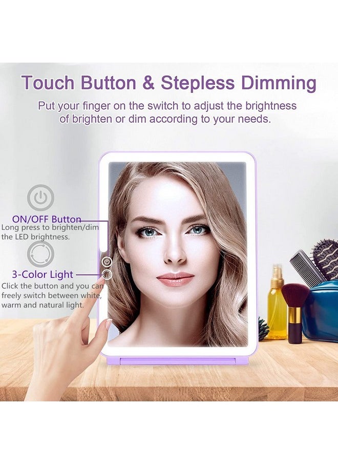 Folding Lighted Makeup Mirror With 72 Leds 3 Colors Light Modes Usb Rechargable 1800Ma Batteries Portable Ultra Thin Compact Vanity Mirror Dimmable Travel Mirror