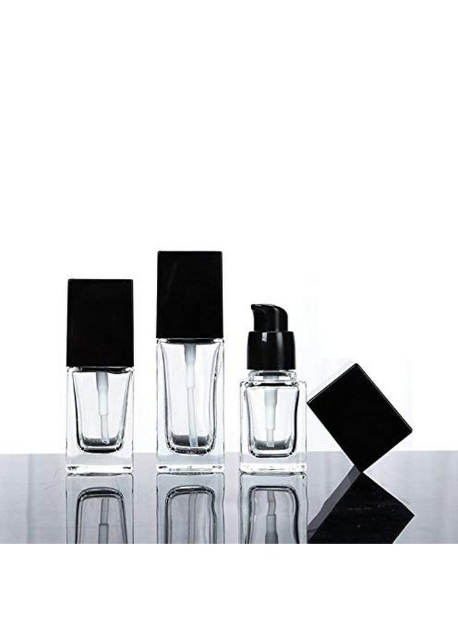 2Pcs Refillable Pump Bottle Empty Clear Square Glass Travel Lotion Container With Black Pump Head Cosmetic Dispenser For Lotion Emulsion Essence Cleanser Essential Oils Liquids Body Cream