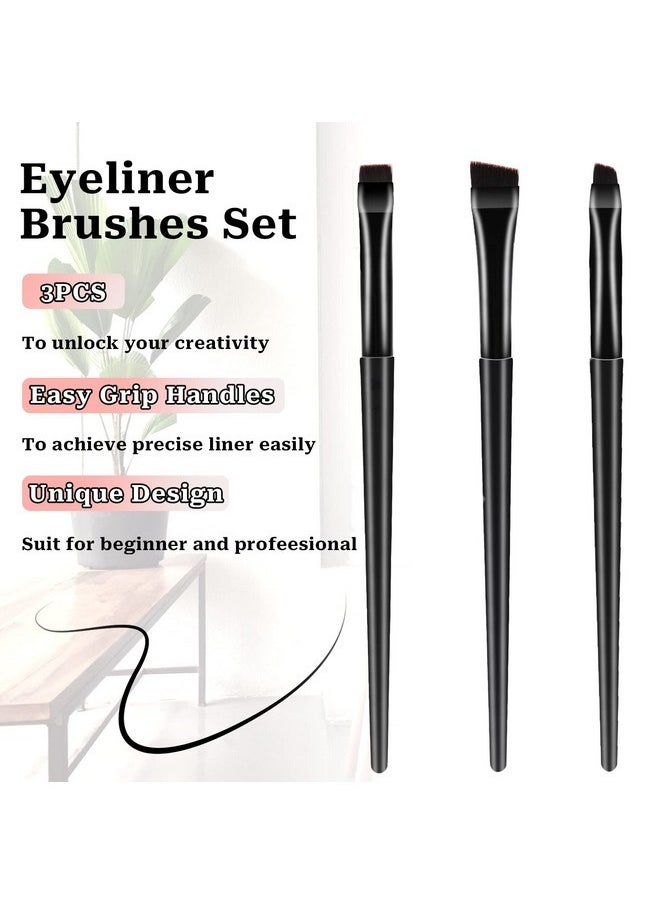 Fine Eyeliner Brushes, 3 Pcs Ultra Thin Slanted Flat Angle Eye Liner Brush Set Slanted Eyebrow Brushes Eyebrow Brush Eyeshadow Brush Set Precision Brush For Eye Makeup