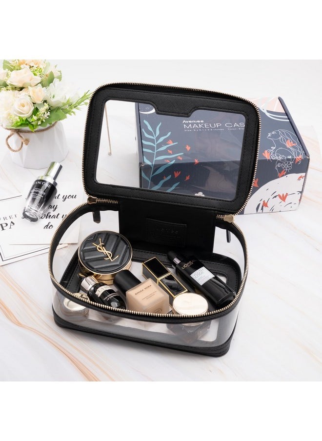 Clear Makeup Bag, Large Travel Toiletry Bag Cosmetic Case For Women, Make Up Bag With Zipper, Transparent Waterproof Cosmetic Organizer Storage Bag(Black)