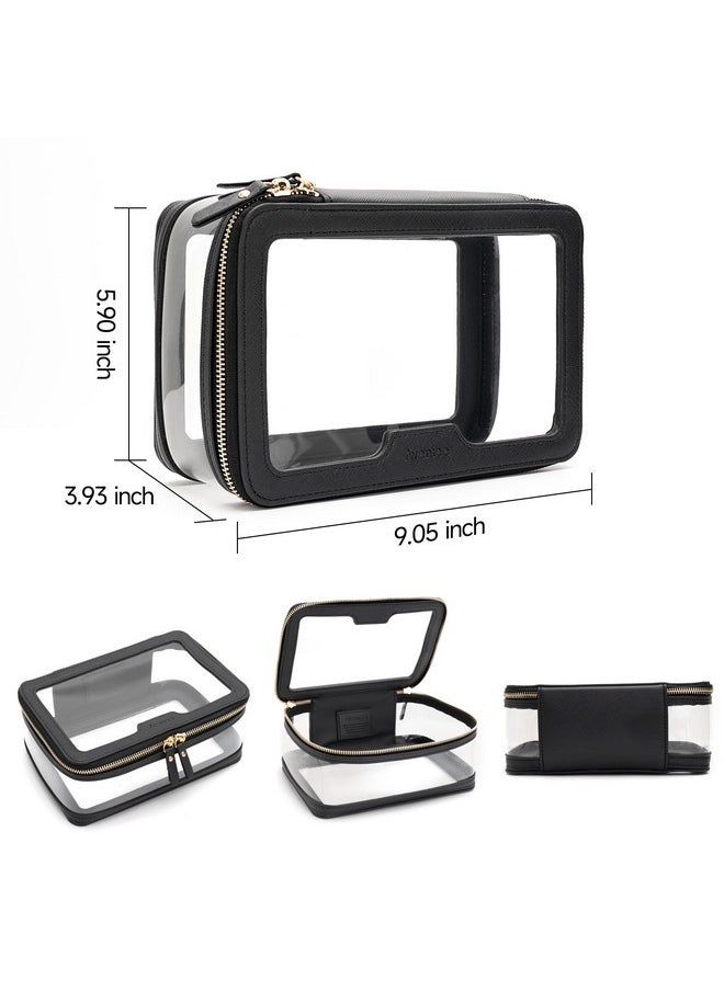 Clear Makeup Bag, Large Travel Toiletry Bag Cosmetic Case For Women, Make Up Bag With Zipper, Transparent Waterproof Cosmetic Organizer Storage Bag(Black)