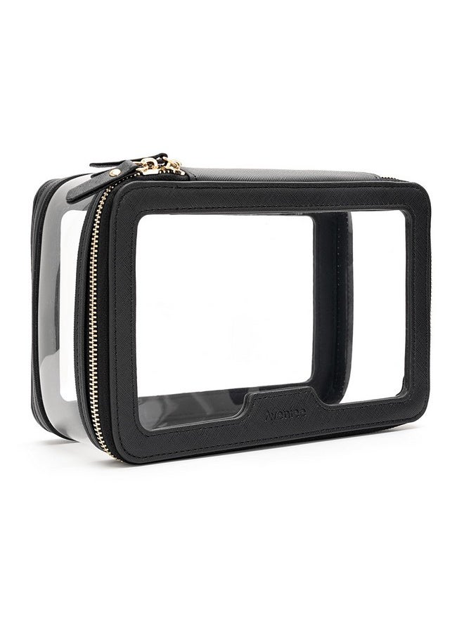 Clear Makeup Bag, Large Travel Toiletry Bag Cosmetic Case For Women, Make Up Bag With Zipper, Transparent Waterproof Cosmetic Organizer Storage Bag(Black)